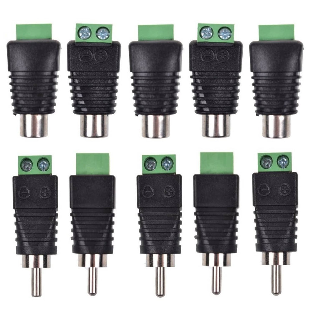 Liimevvon 10-pack black RCA male to green terminal adapters, assorted set