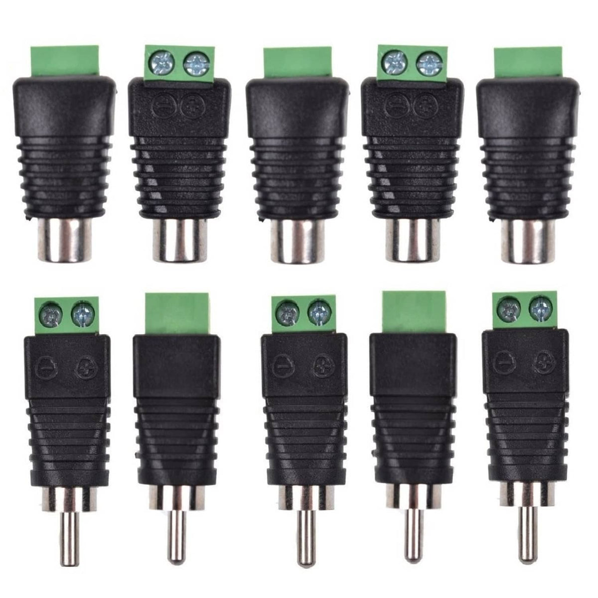 Liimevvon 10-pack black RCA male to green terminal adapters, assorted set