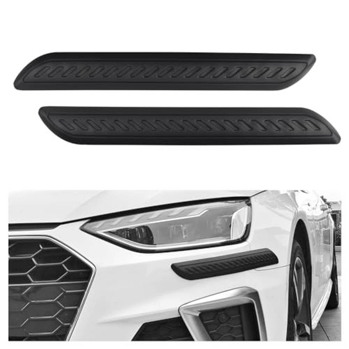 Pair of 2 black rubber bumper guard pads with raised ribbed anti-scratch surface