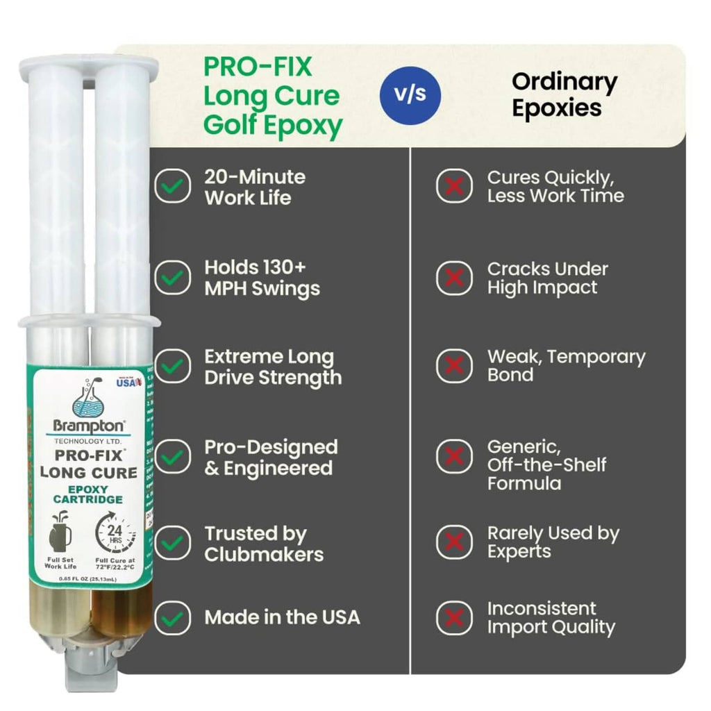 Epoxy cartridge next to a comparison graphic of long-cure versus ordinary epoxies