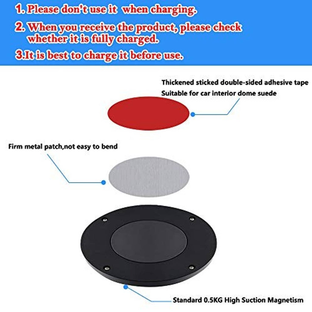 Car light mounting base with adhesive pad and magnetic plate, black circular housing