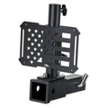 Black hitch receiver flag pole holder with stars-and-stripes decorative panel