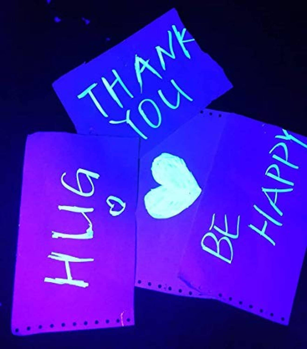 UV LED blacklight bulb package cards with purple glow-themed design (bulbs not visible)