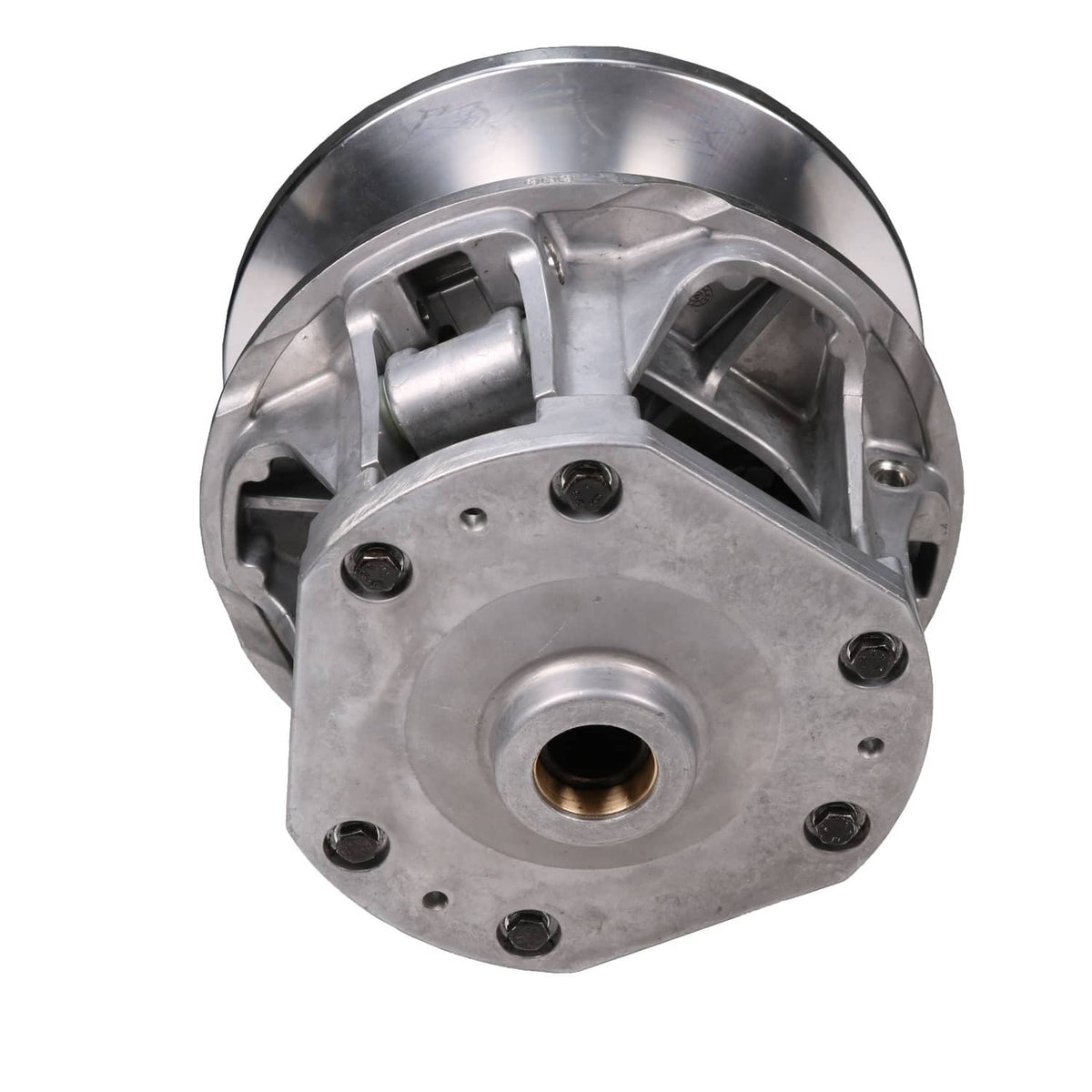 Primary drive clutch assembly end view with central shaft hole and bolt heads