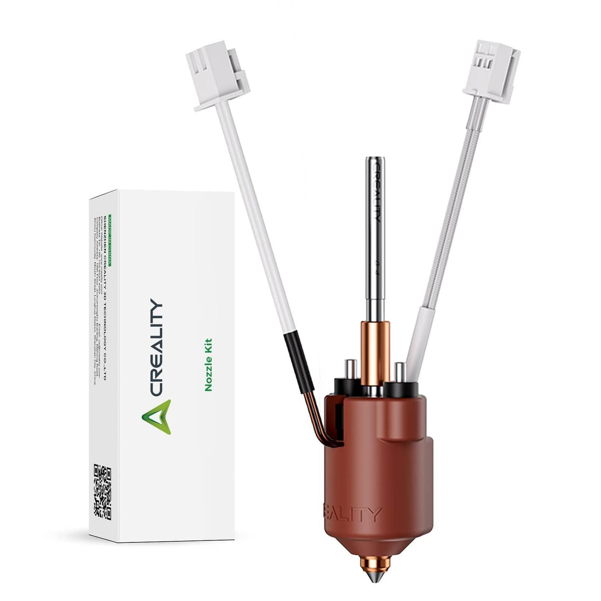 Creality K2 SE ceramic heating block kit with hotend, cables, and white retail box