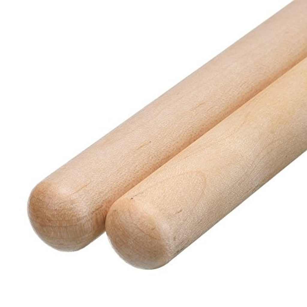 Close-up of light maple wood drumstick tips