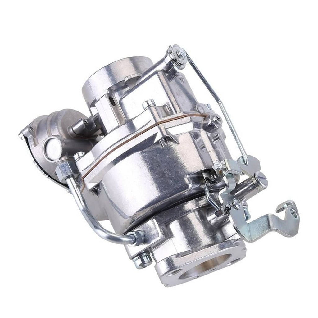 Metal 1-barrel carburetor with top housing, lever linkage, and inlet connection