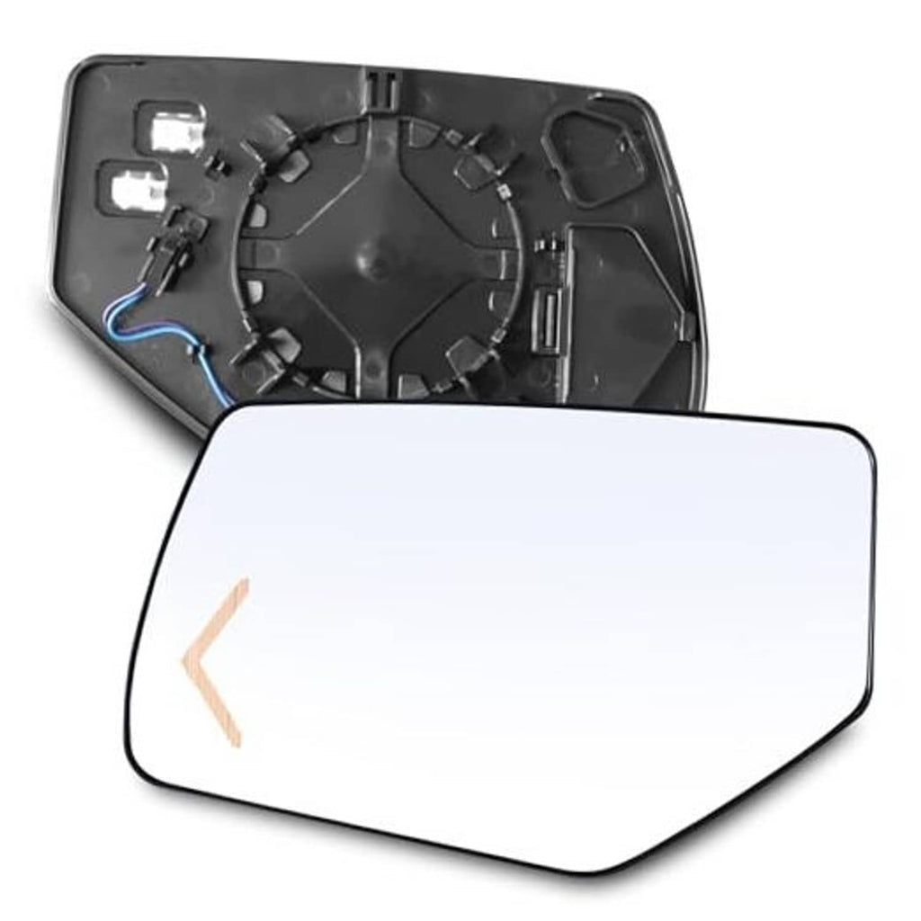 Driver side mirror glass with mounting backplate, clear panel and black housing