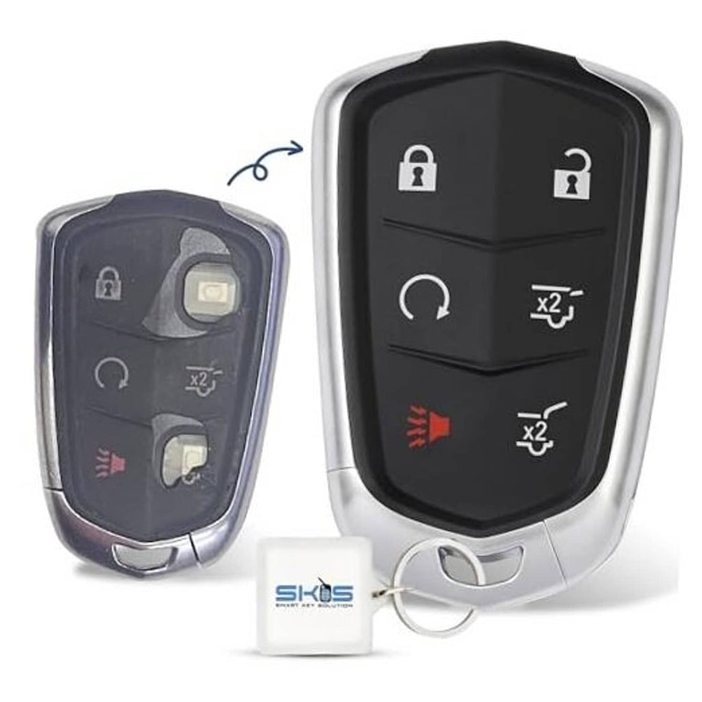 Key fob shell replacement, black button face with silver edges and car key ring