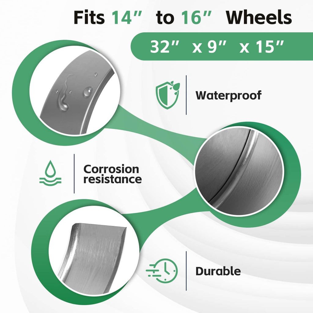 Steel round trailer fenders in silver-gray finish with protective curved coverage