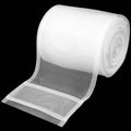 Translucent curtain pleating tape roll, white polyester mesh with stitched guide lines
