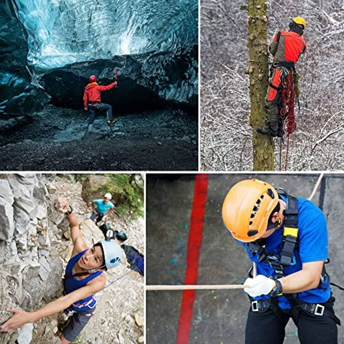 Nylon aider ladder with blue webbing and colorful loop steps for climbing use