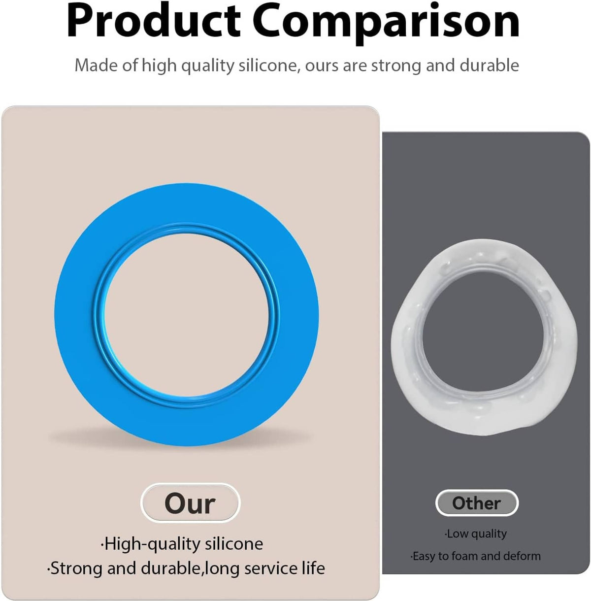 Flush valve seal ring in blue silicone, round molded shape
