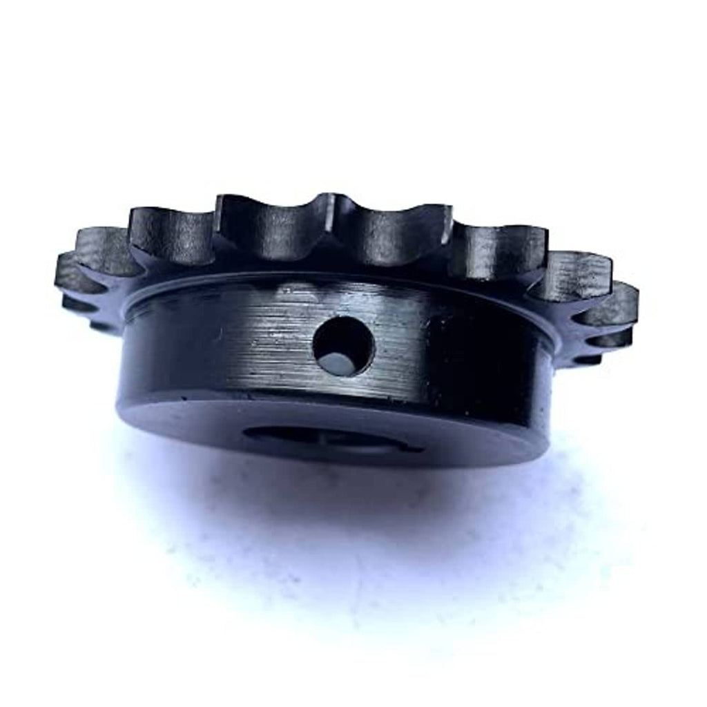 #40 roller chain sprocket in profile view, dark steel, toothed rim and central bore
