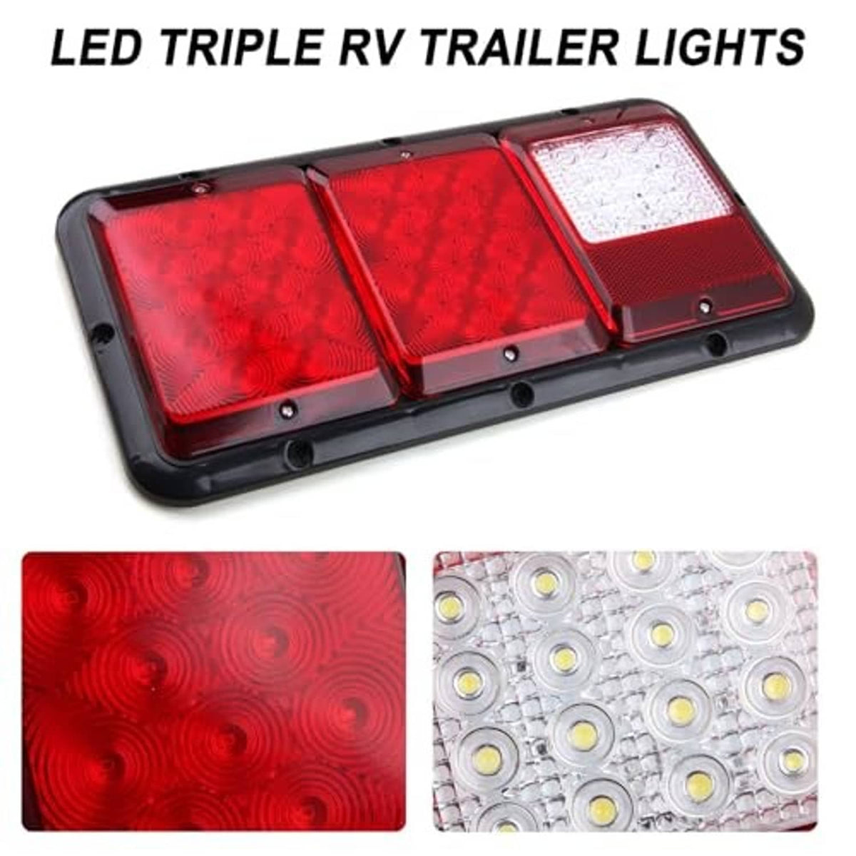 LED triple RV trailer light bar with red lenses and a clear white reverse section