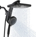 Black 12-inch rain shower head with handheld sprayer and adjustable bracket