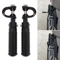Pair of black crash foot pegs with U-bolts and threaded mounting posts
