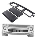 Black front bumper grille panel trim set with slotted bars and two end covers