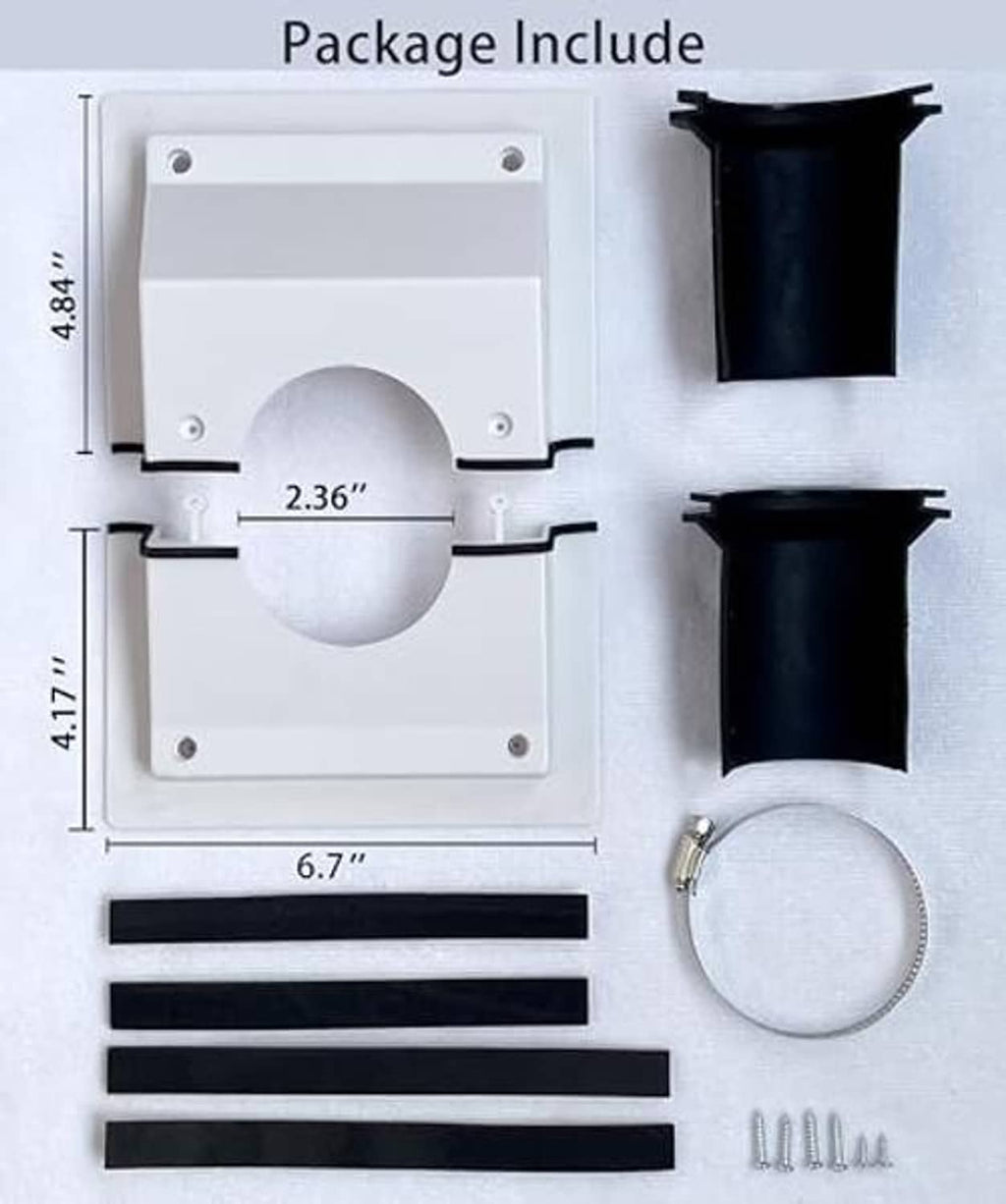 Split AC wall cover kit parts: plates, black covers, sealing gasket, mounting screws