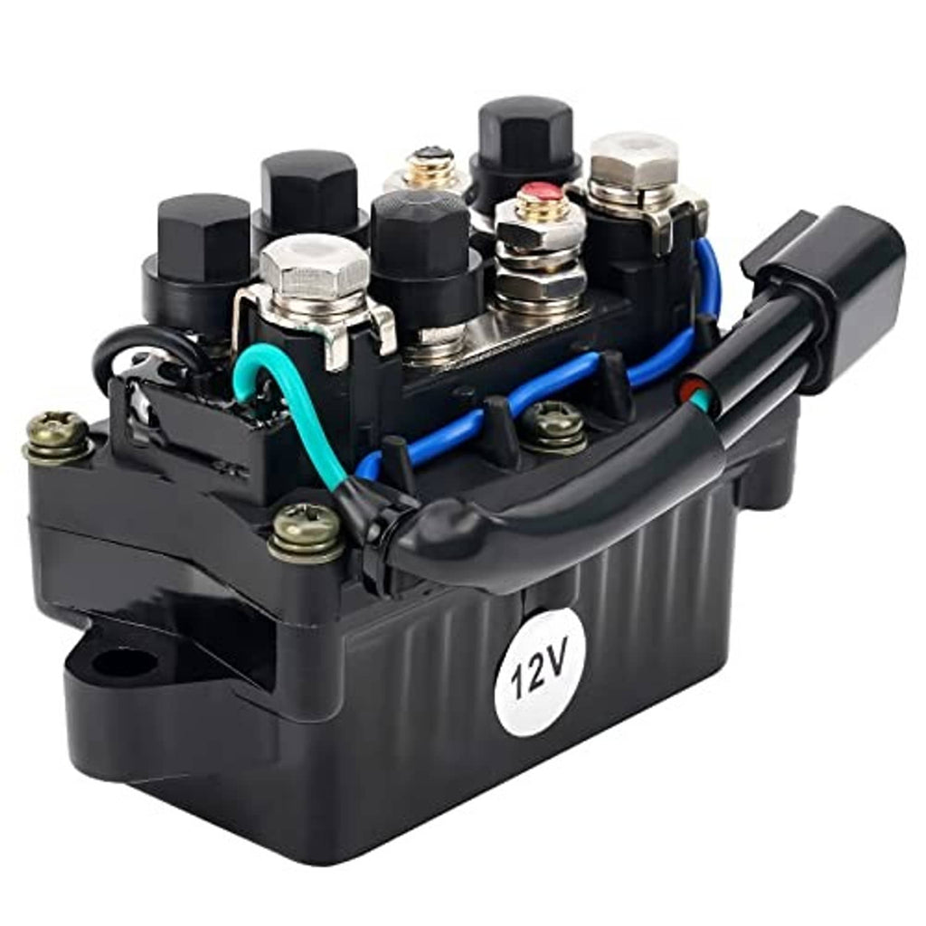 12V outboard relay assembly, black module with blue wire harness and mounting terminals