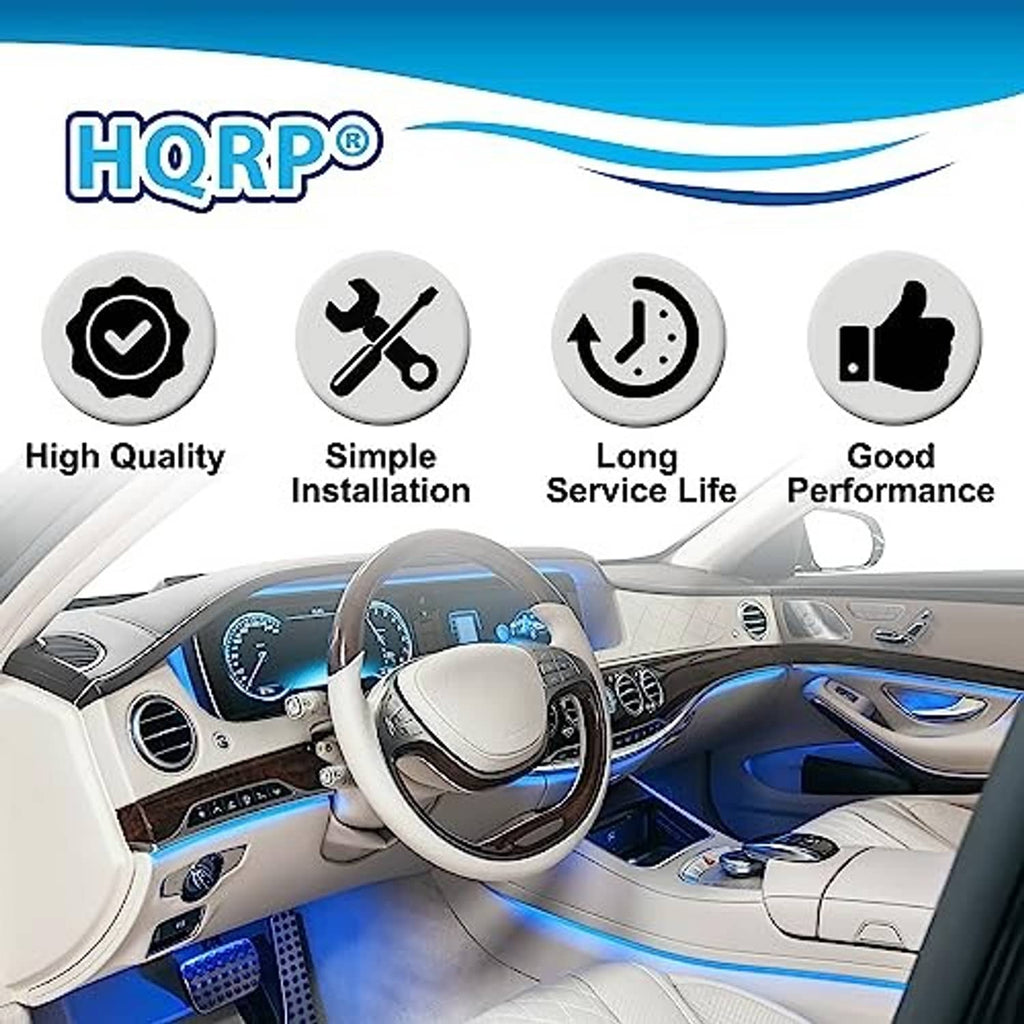 Car interior with HQR P battery performance icons for long life and reliability