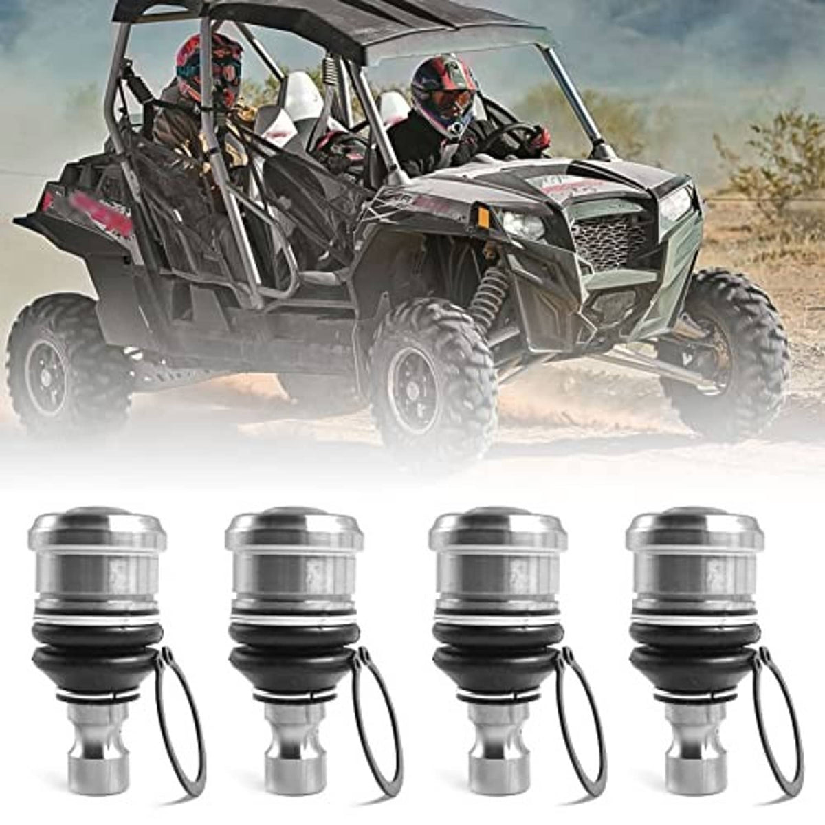 4-piece front ball joint set with black rubber boots and metal housings
