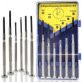 6-piece precision screwdriver set in a plastic storage case with driver tips