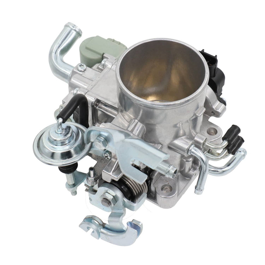 Throttle body assembly with large inlet opening and spring actuator detail