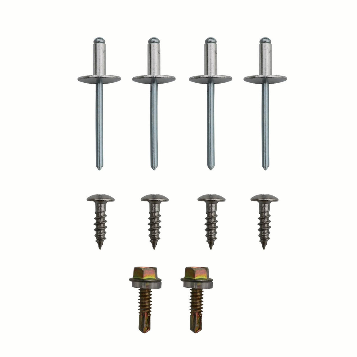 Metal catalytic converter cat shield mounting bolts and fasteners kit, including washers