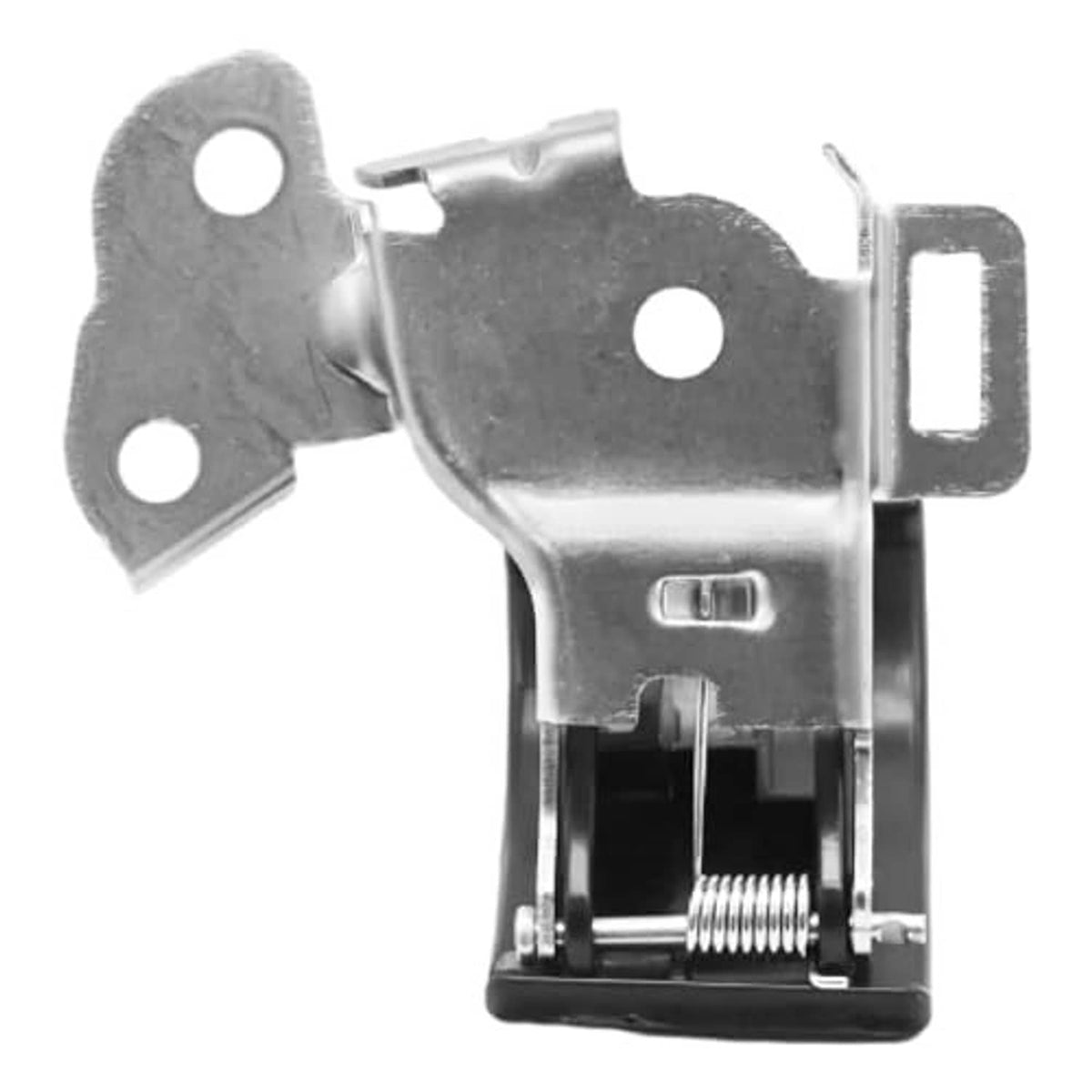 Internal hood release latch mechanism with silver mounting plate and spring-loaded parts