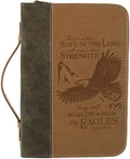 Extra-large faux leather Bible case in dark green with scripture eagle print on front