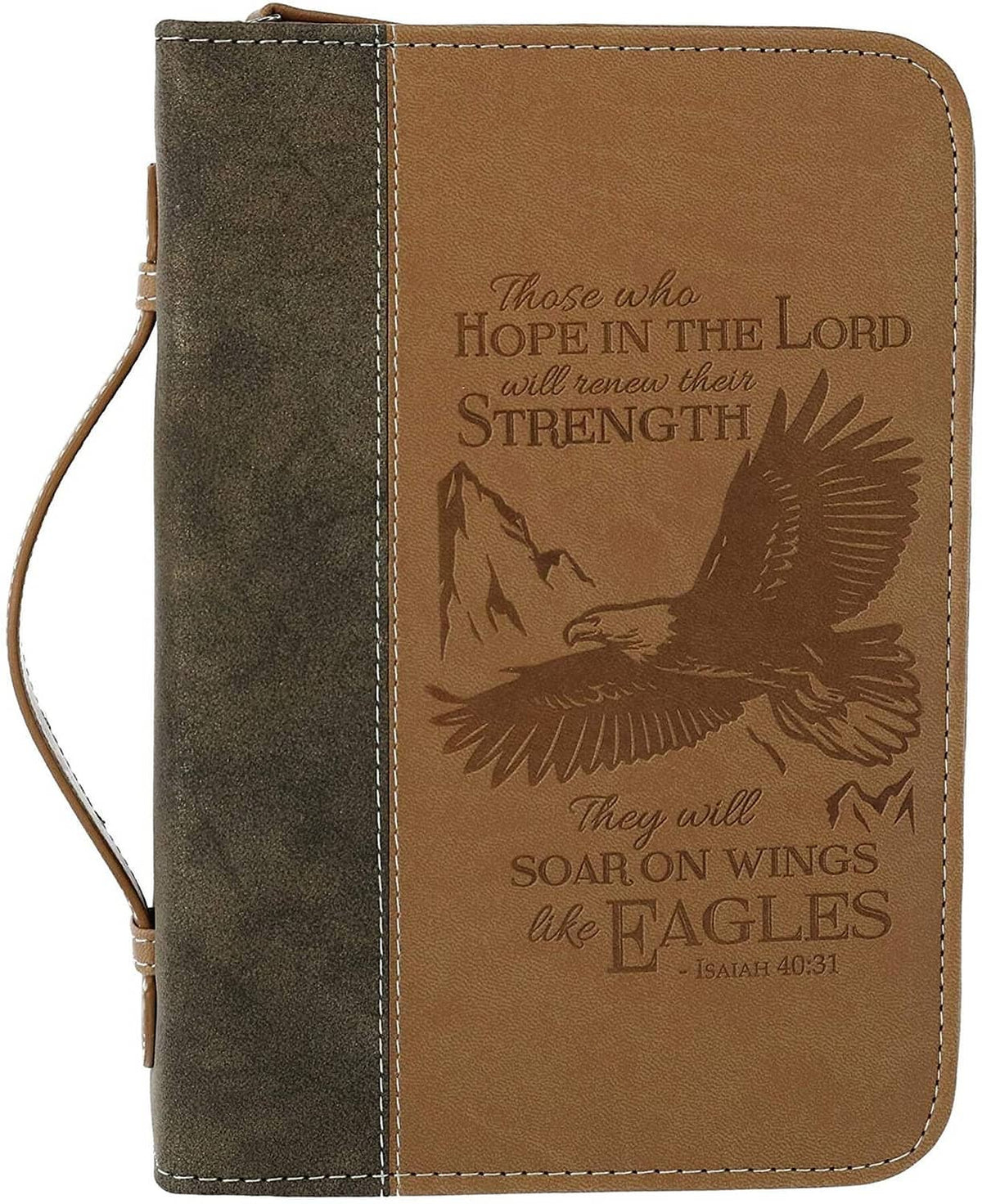 Extra-large faux leather Bible case in dark green with scripture eagle print on front