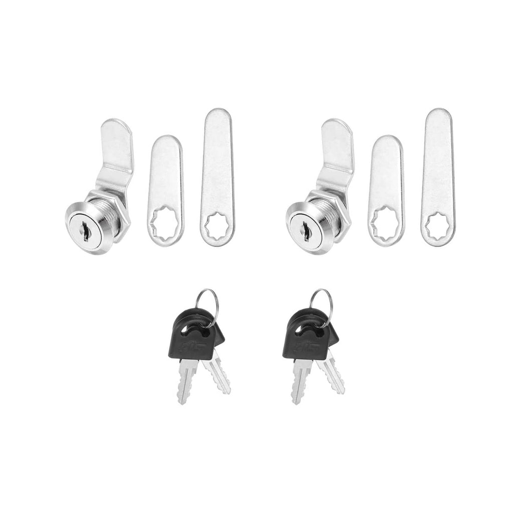 Silver cabinet lock set with two keyed alike cylinders and matching keys