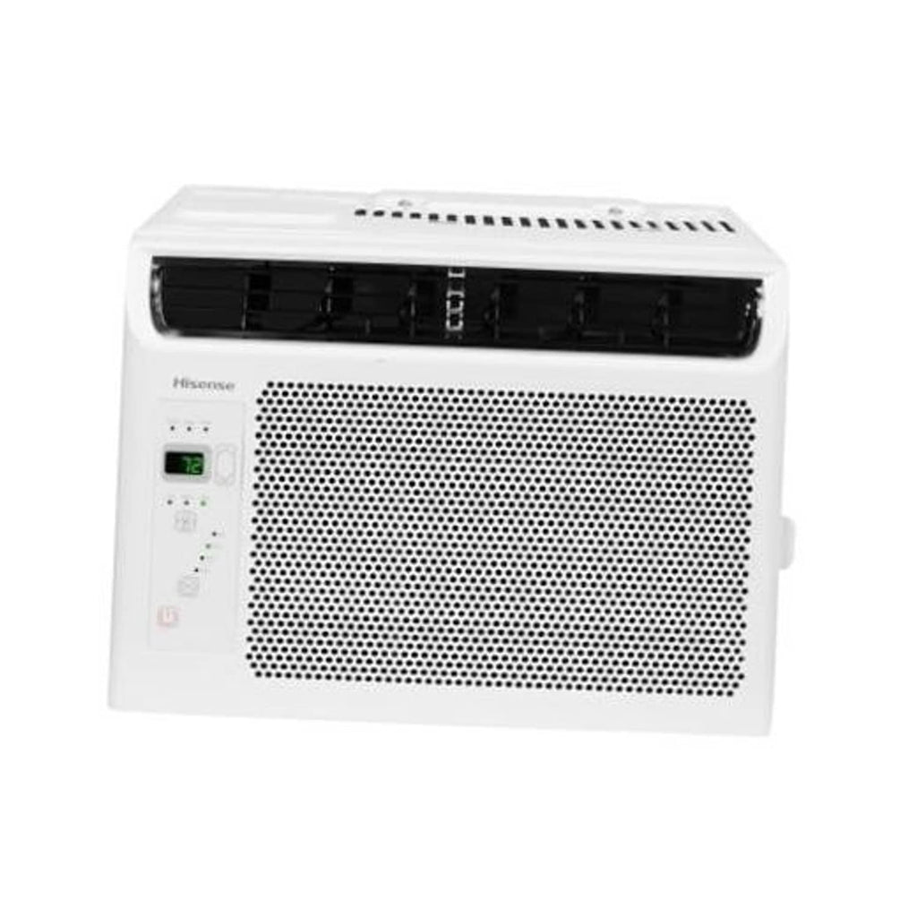 White window air conditioner unit with vented grille and control panel