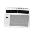 White window air conditioner unit with vented grille and control panel