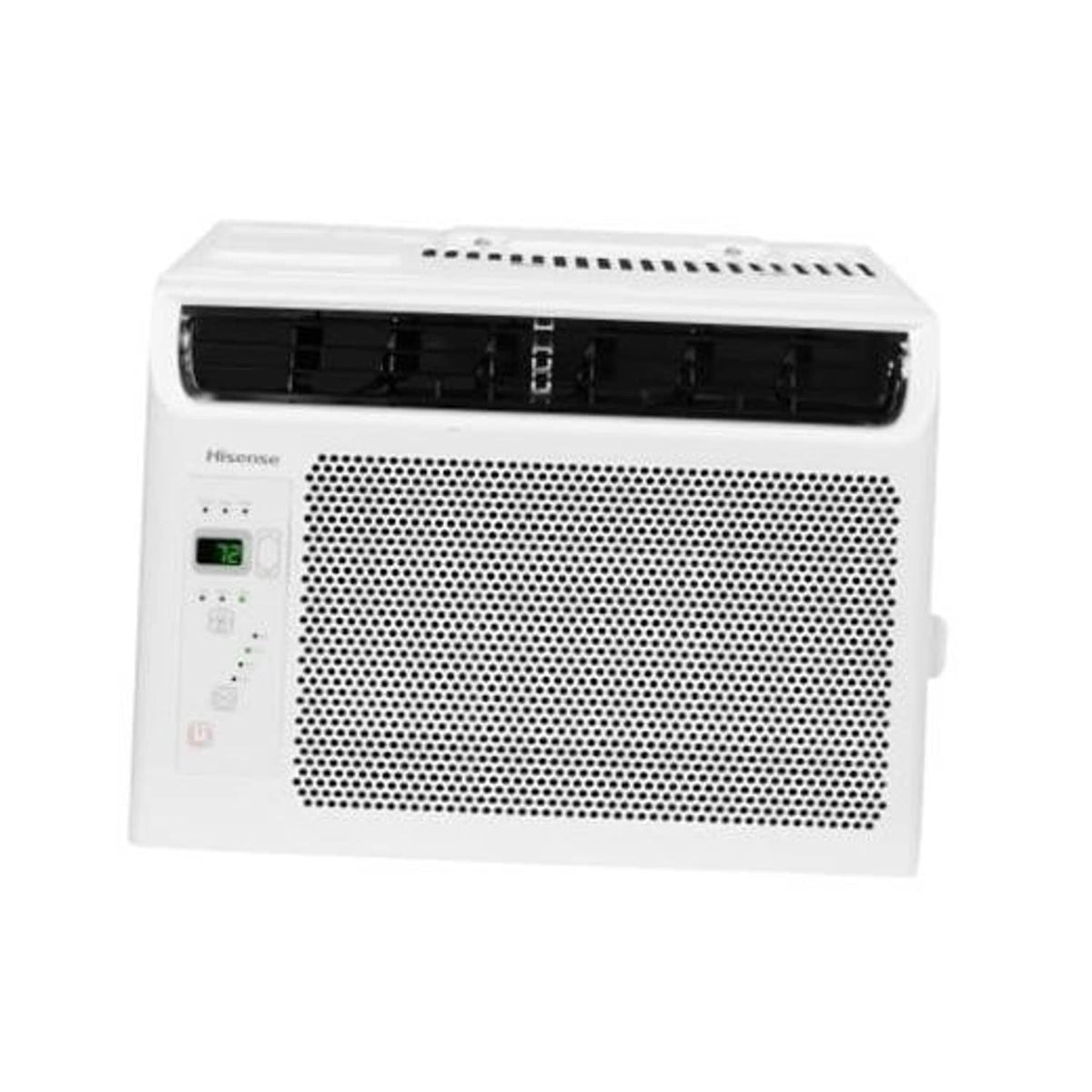 White window air conditioner unit with vented grille and control panel