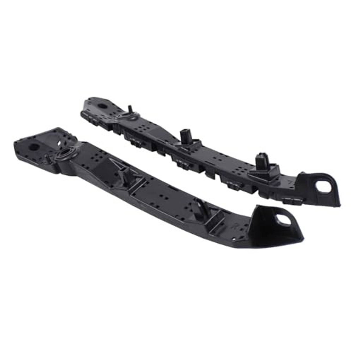 Pair of black bracket support mounts with large end openings and perforated rails
