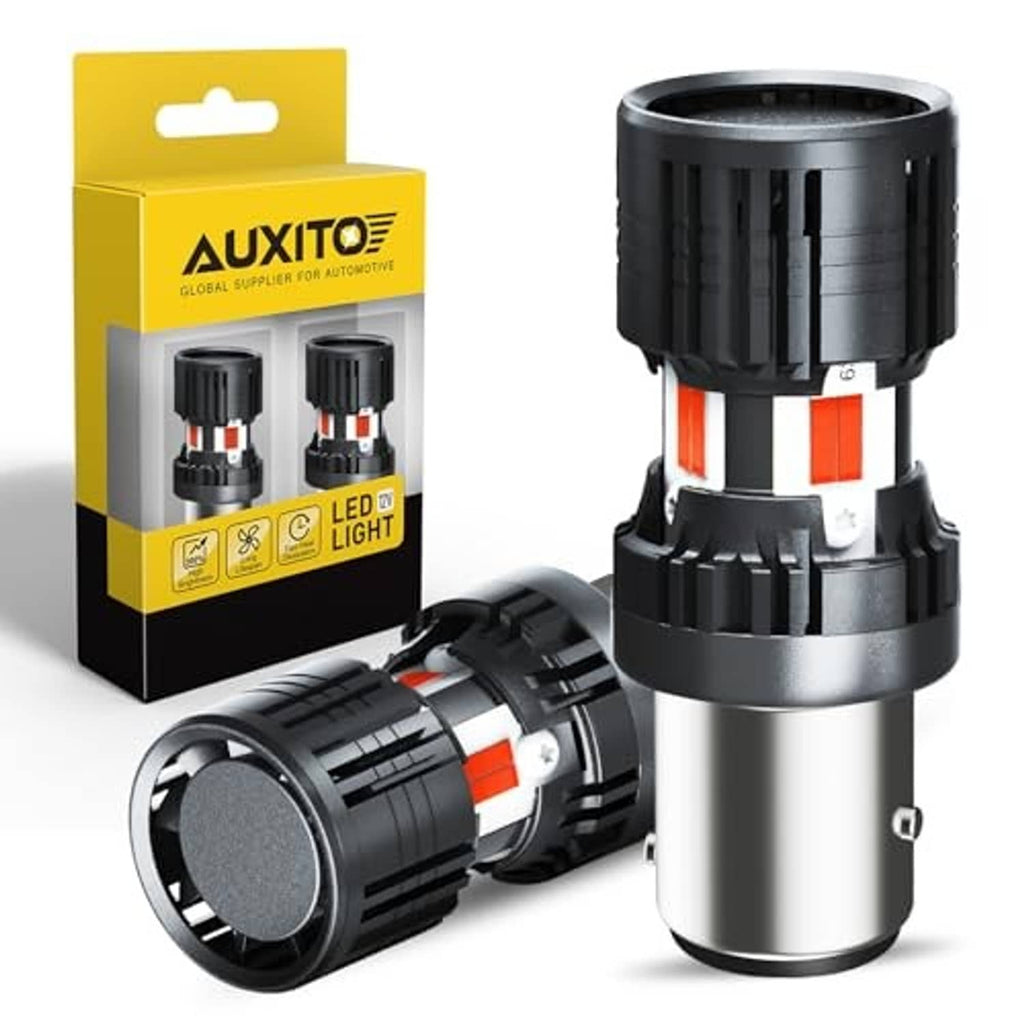 CANbus LED bulb with black finned housing and silver base, red reflector stripe
