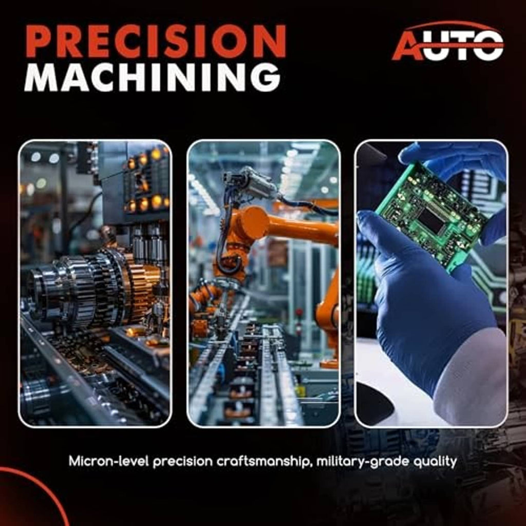 Auto promotional graphic showing precision machining and a circuit board