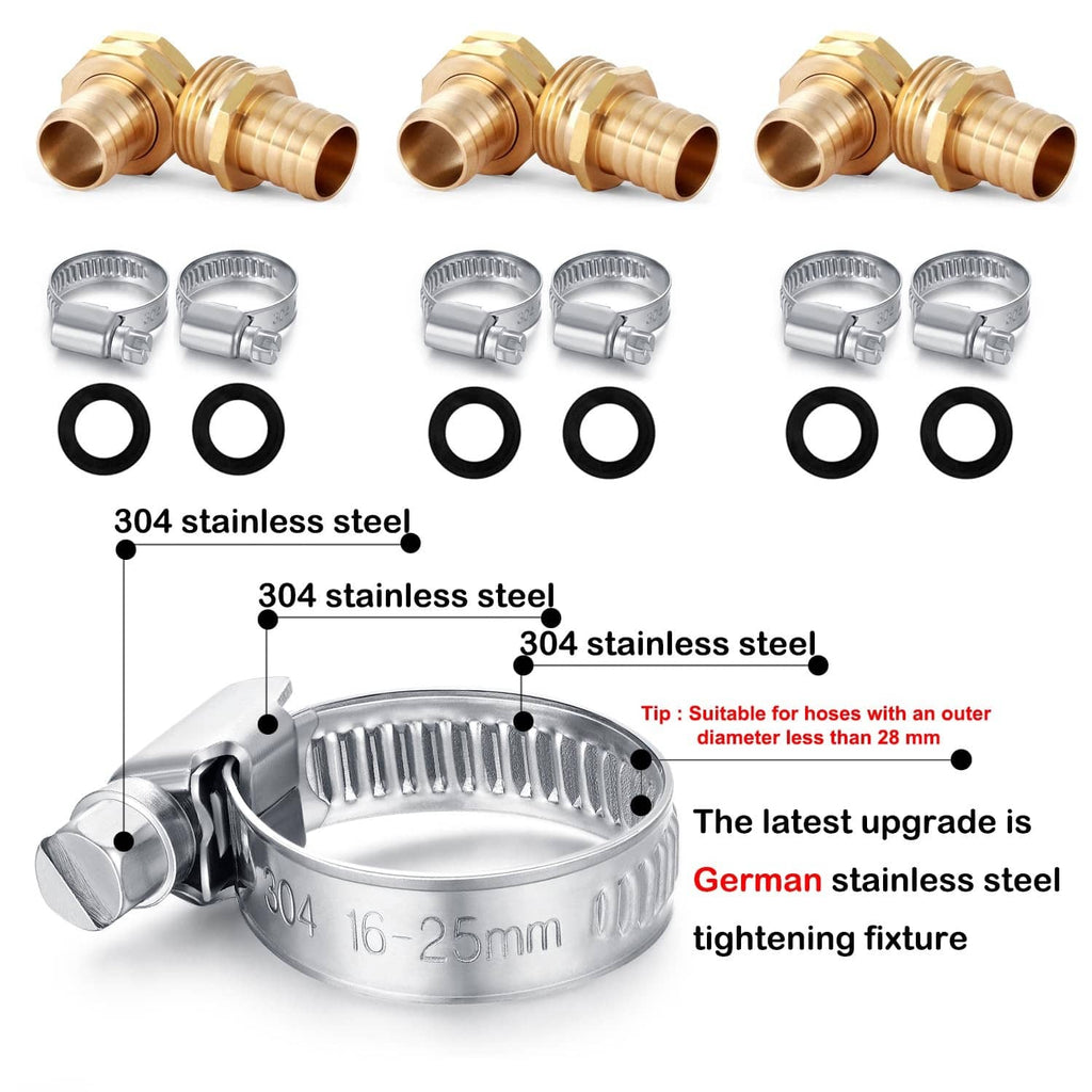 Brass hose repair connector set with stainless steel clamps and rubber rings