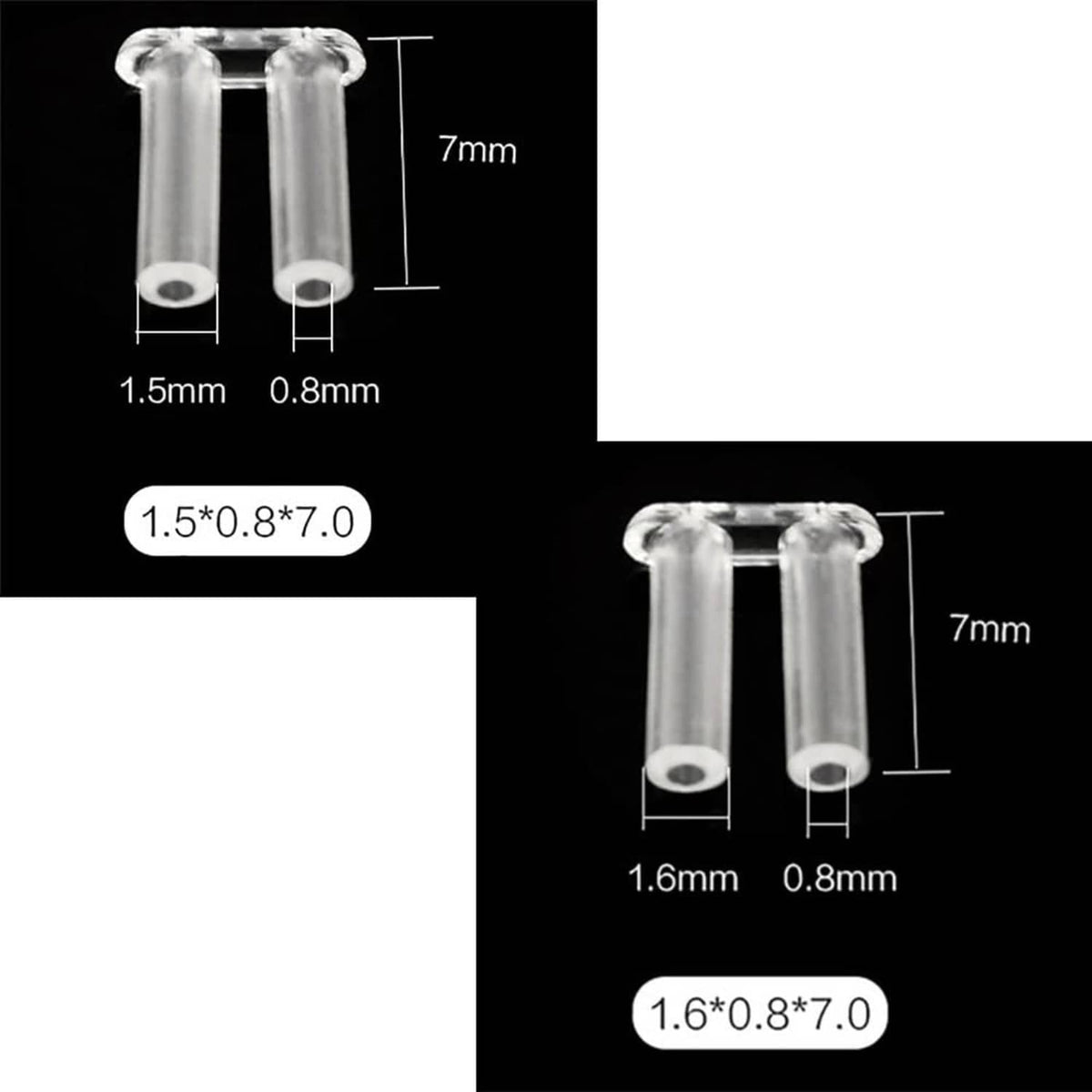 Clear double rubber plugs set, multiple transparent cylindrical sizes