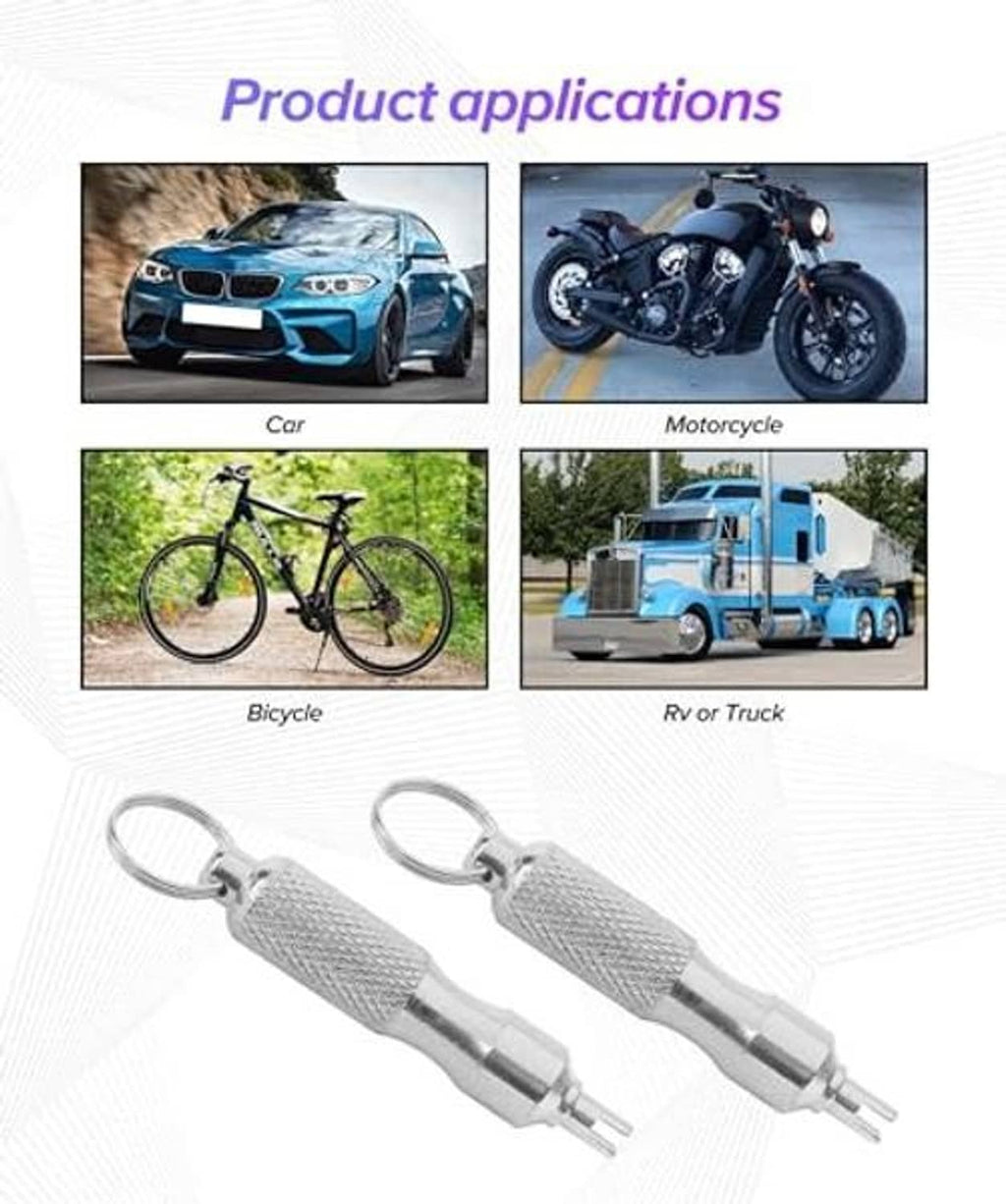 Valve core removal tool pair with keyring loops, knurled grips, and tapered tips