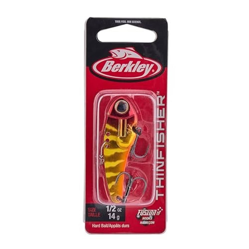 Berkley Thinfisher blade bait lure package with Fusion hooks in blister card.