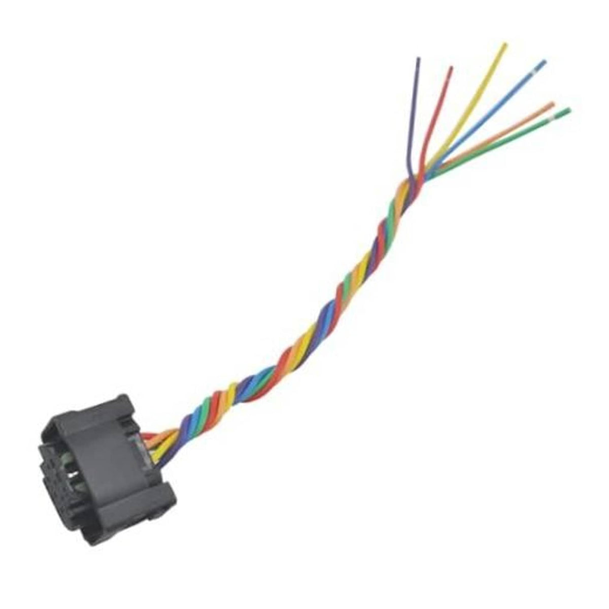 Throttle body connector pigtail harness with black plug and multicolor wire leads