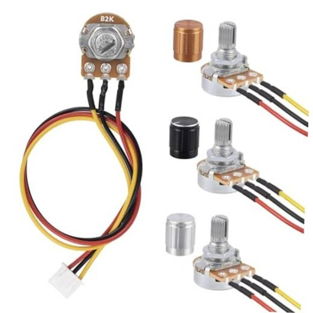 Rotary linear taper potentiometer with 3-pin header and multicolor wire leads