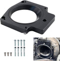 Black throttle body adapter spacer plate with four mounting holes and large round opening