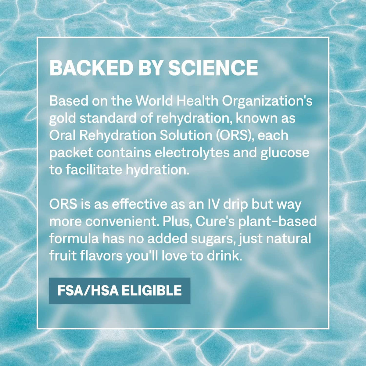 Backed by science panel for electrolyte drink mix with ORS dehydration rehydration claim