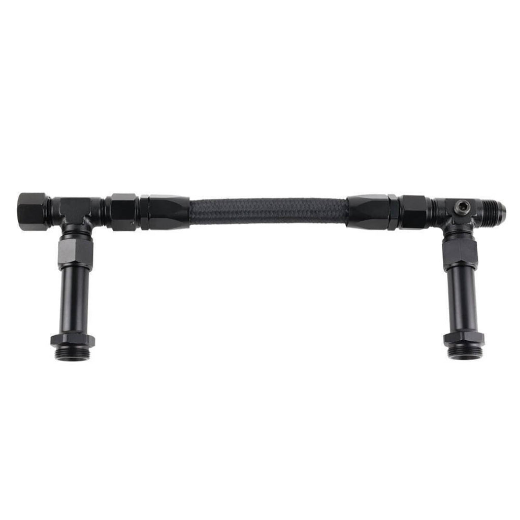 Braided fuel line kit with straight hose and two vertical end adapters