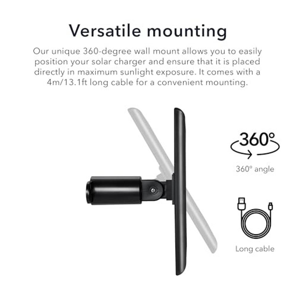 Adjustable 360-degree wall mount for solar panel with long cable connection