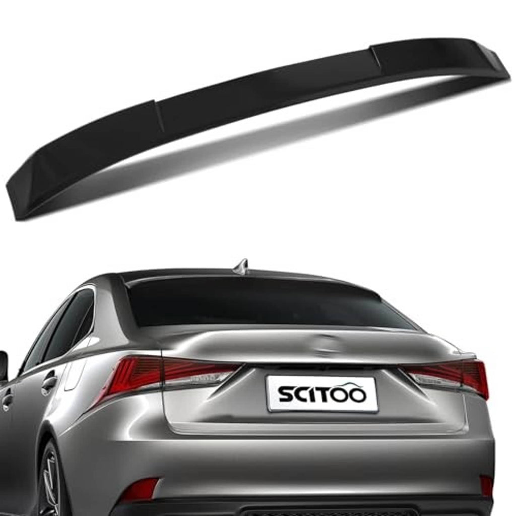 Glossy black rear window roof spoiler installed on car roofline
